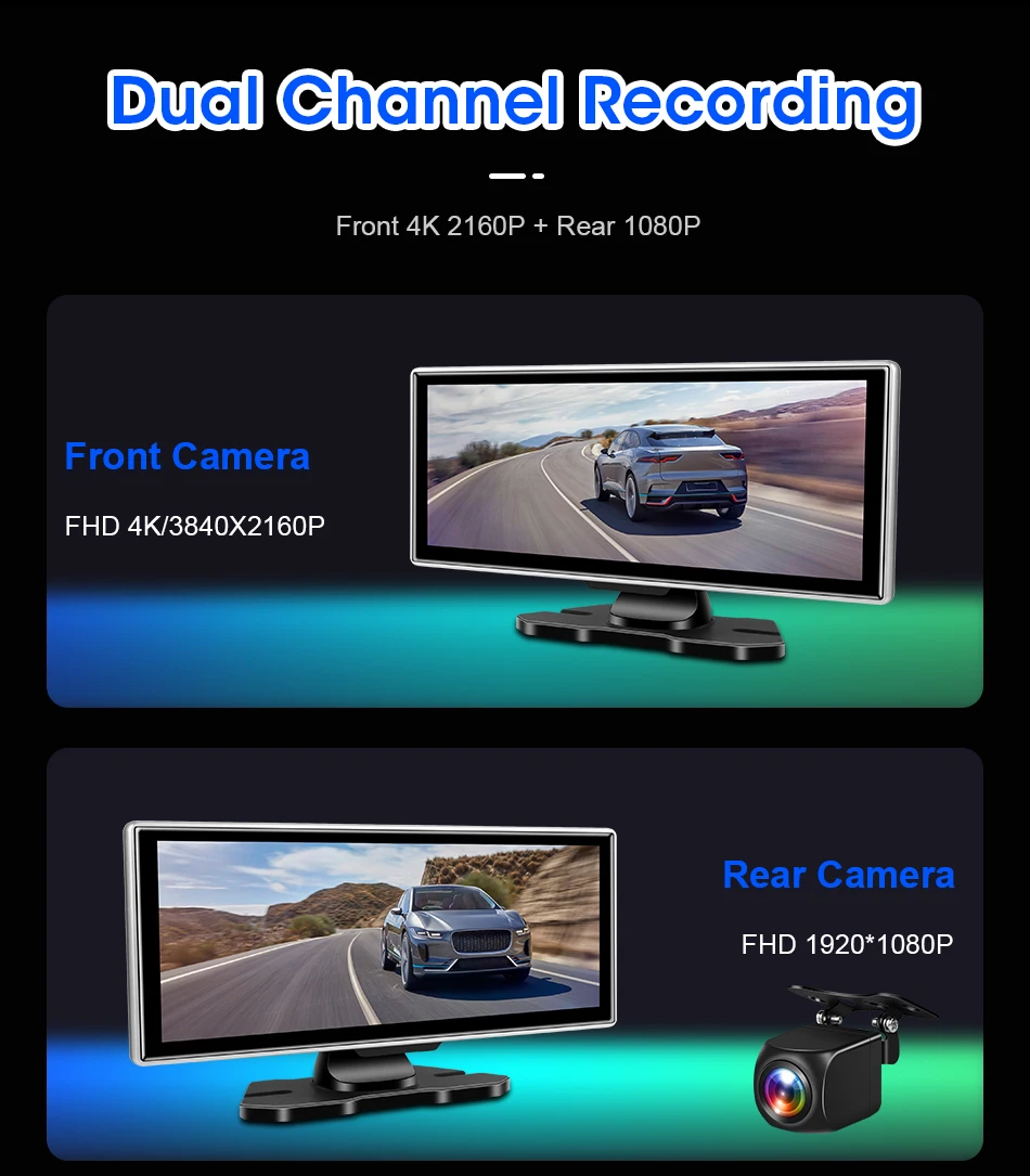 Srnubi 11,26'' Dash Cam 4K Auto DVR Drahtlose Carplay & Android Auto GPS Navigation Video Recorder Dashboard dual Objektiv Wifi FM AUX – Detail 4
