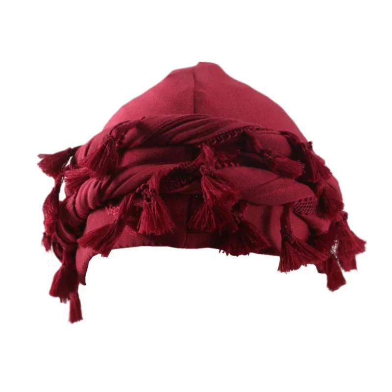 Men Hat Punk Burr Trim Twisted Tail Fringe Cotton Bandana Hat
