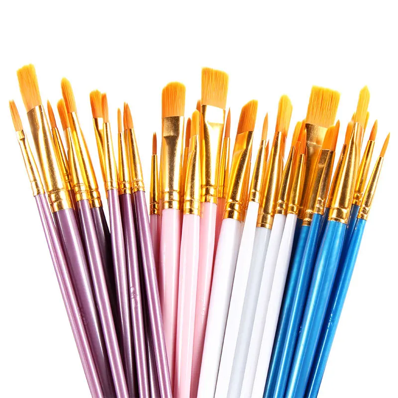 

10Pcs Plastic Short Rod Art Painting Watercolor Gouache Oil Brush Multi-color Multi-functional Nylon Hair Paint Brush Artist Set