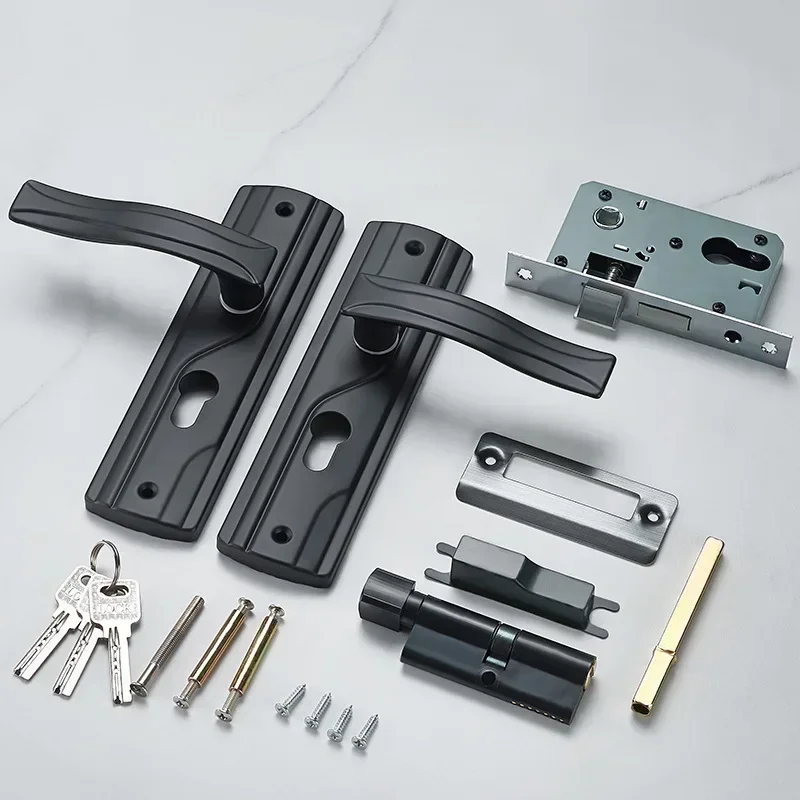 Black Door Handle Lock Keys Set Bedroom Set Silent Bearing Black Large Knob Manganese Steel Universal for Livingroom