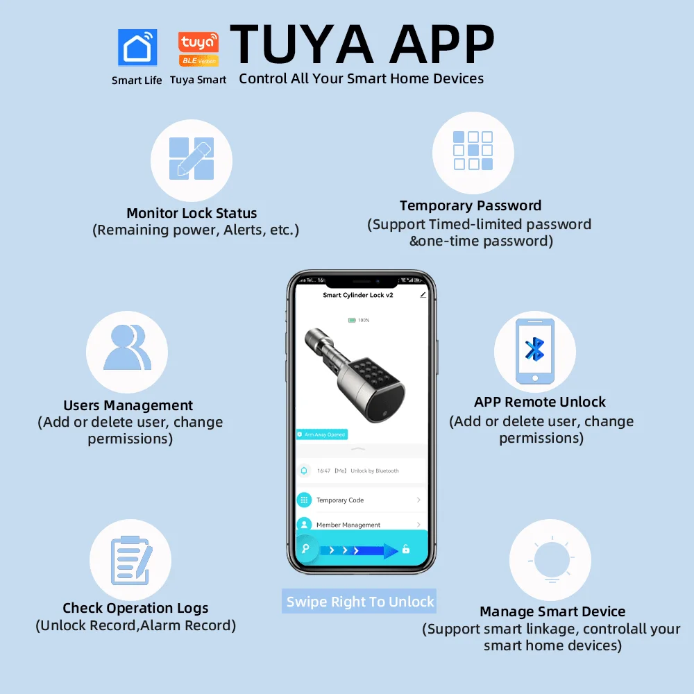 Raykube l11 tuya smart cylinder door lock with keypad and fingerprint € 102,81