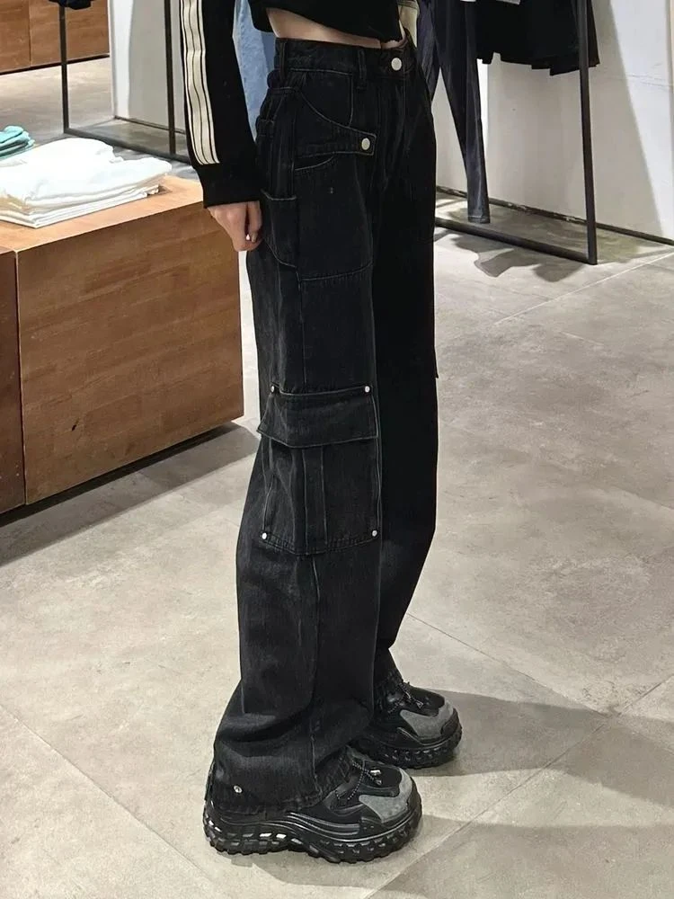 2023 Cyber Y2K Streetwear Multi Taschen schwarz Baggy Cargo Jeans Hosen für Männer Kleidung gerade Hip Hop Lady Harajuku Hosen – Detail 12