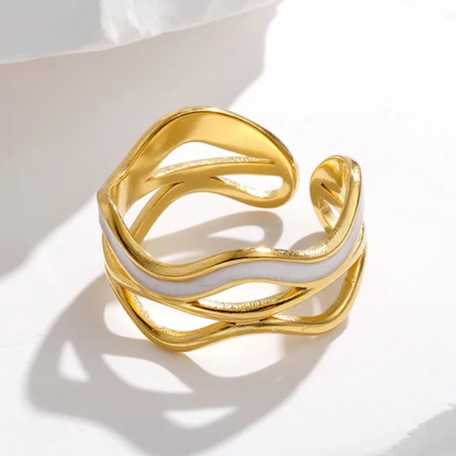 88128-5b91e1.jpg Bague Vintage en acier inoxydable pour femmes, anneau d'ouverture d'huile goutte à goutte blanche, Simple, couleur or, géométrique réglable, bijoux 2023