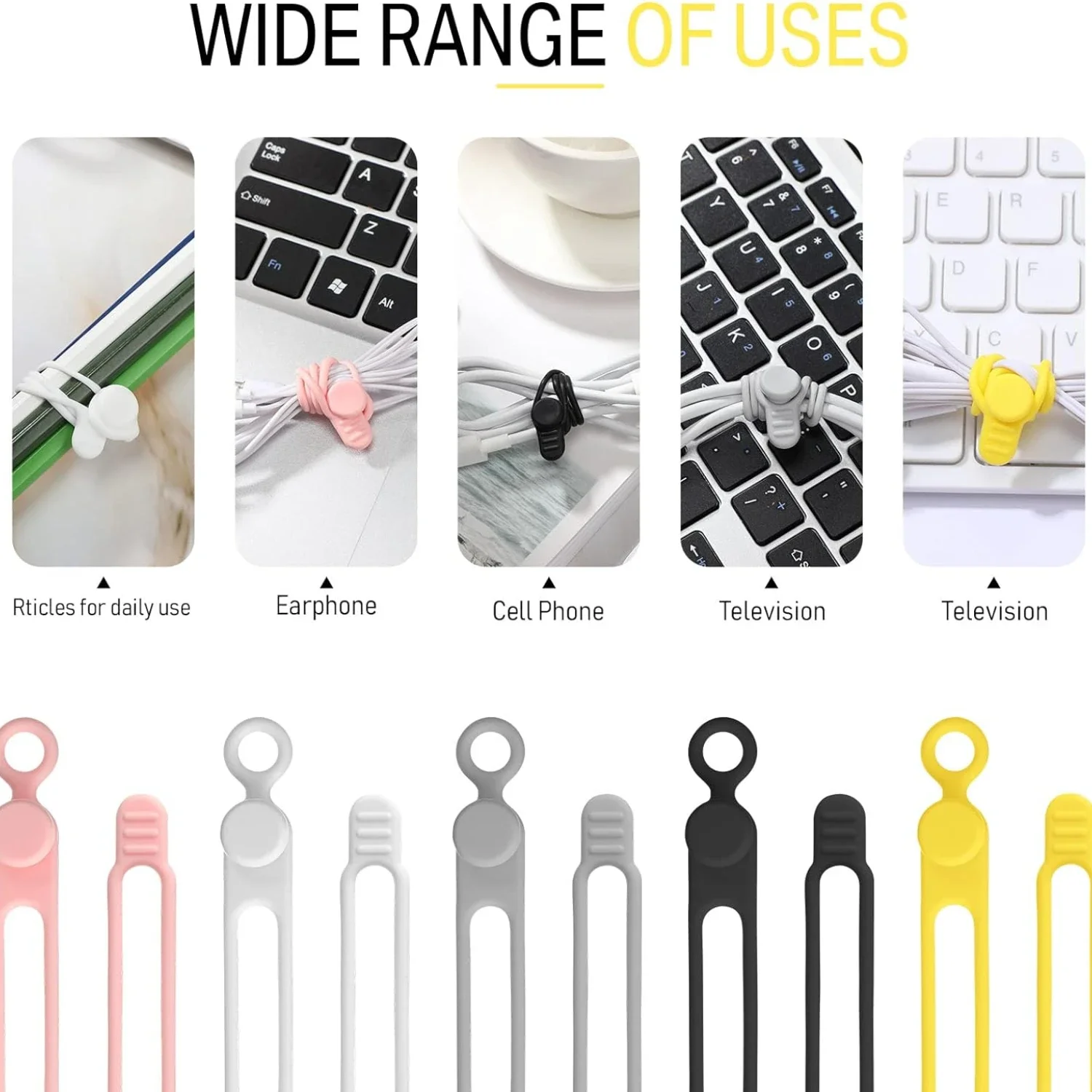 Multi-functional Cable Organizer Data Cable Organizer Tie Strap Elastic Silicone Charging Clip Hub Ties 300PCS cable organizer