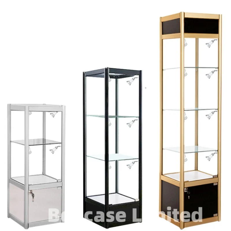 Black Aluminum Frame Glass Display Cabinet For Collect With LED light Showcase custom