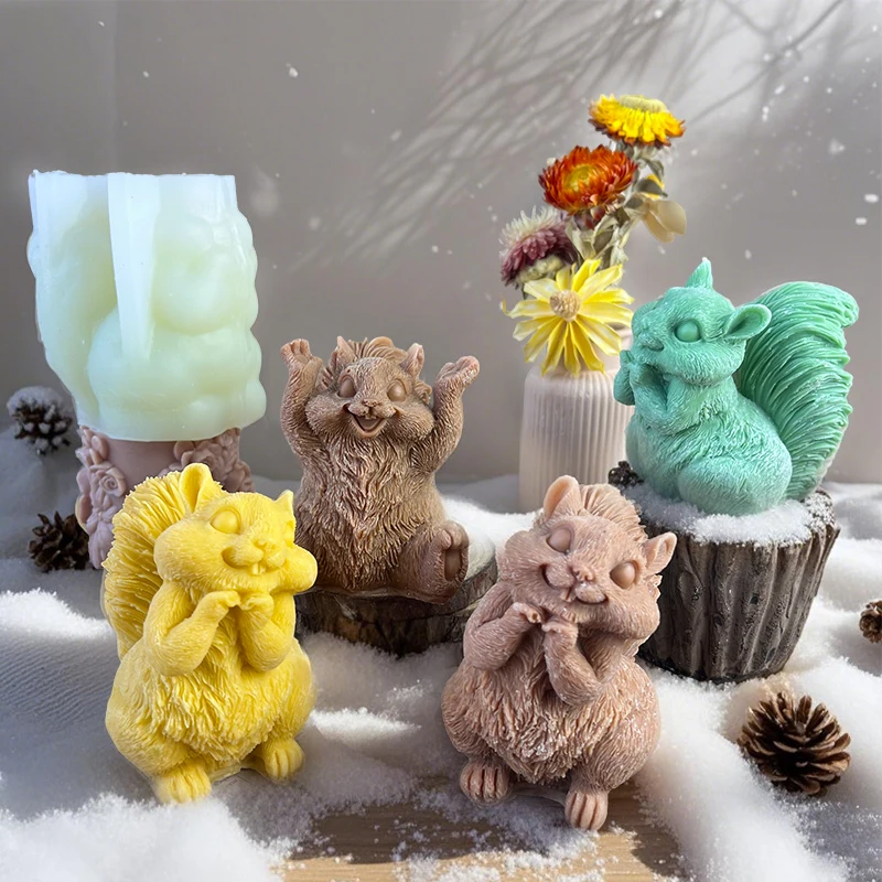 3D Cartoon Squirrel Silicone Mold DIY Animal Aroma Candle Plaster