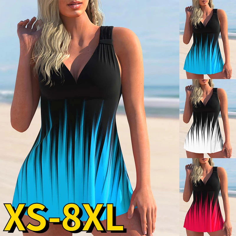 

2023 Summer High Waist Sexy Loose Tankini Two Piece Set Bathing Suit Swim Suit Women's Vintage Printing Swimwear Trend Monokini