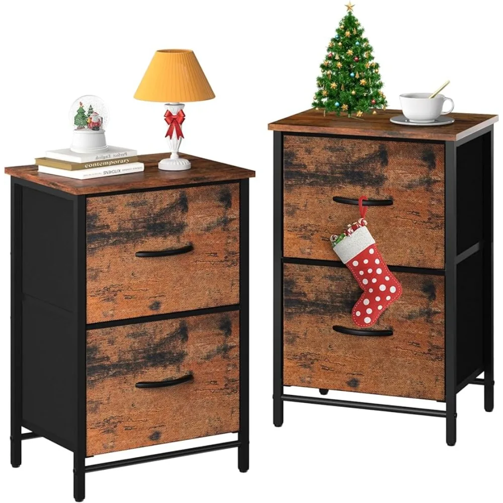 

Night Stand Set 2, Nightstand with 2 Fabric Drawers, Small Wood Nightstands for Bedroom, Bedside Tables with Drawers