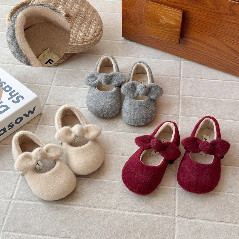 2025 Children Leather Shoes for Girls Winter New Fashion Korean Style Soft Bottom Anti-slippery Versatile Princess Cotton Shoes