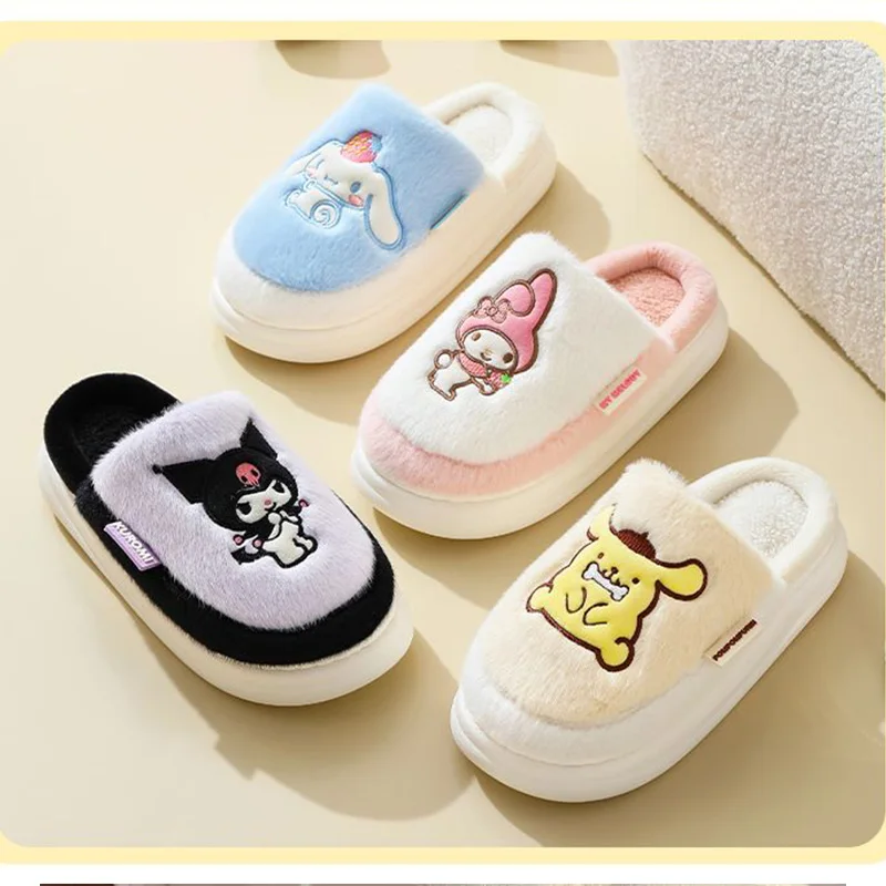 

Sanrio Velvet Slippers Kuromi Cartoon Cute Cinnamoroll Purin Thick Soles Super Soft Fall/winter Ladies Slippers Indoor Shoes