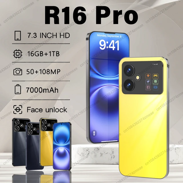 Original R16 Pro Smartphone 7.3inch Global Version 16G+1TB Snapdragon 8 gen3 Android14 50+108MP 4G/5G Cellphone Mobile Phone NFC