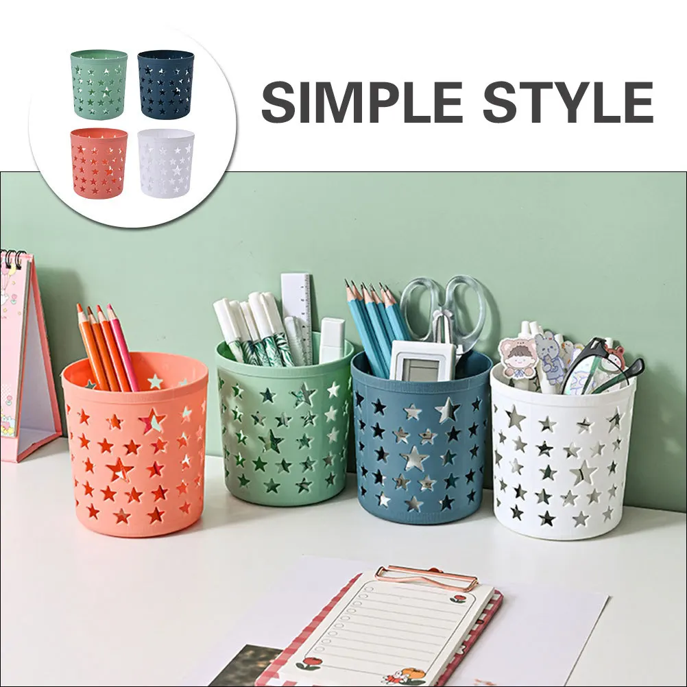 4Pcs 다섯개 별 모양의 빈티지 스타일 데스크탑 보관함 PP 플라스틱 펜 홀더 문구 정리함 브러쉬 컨테이너