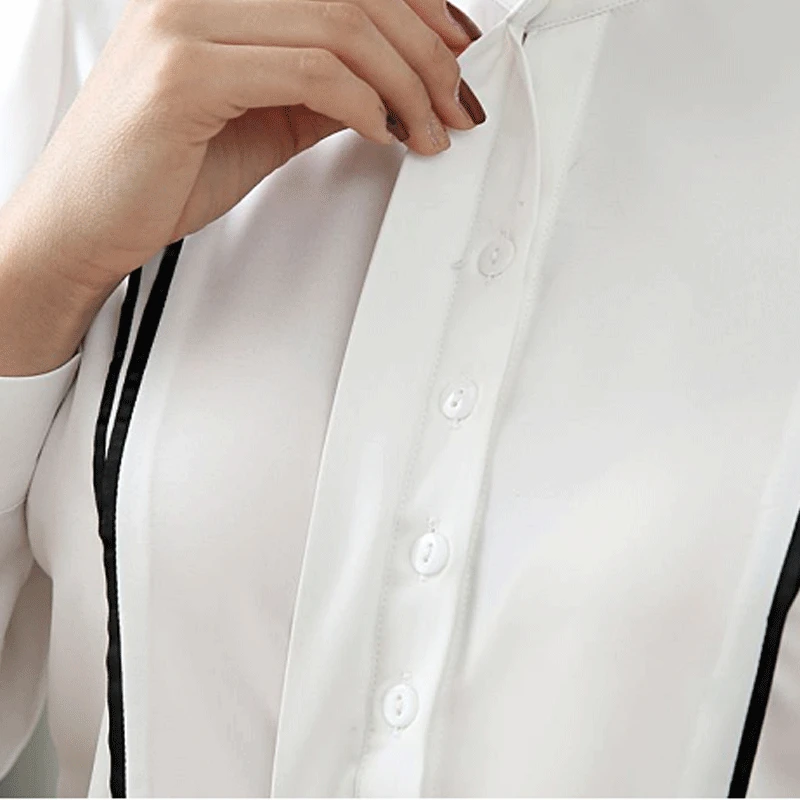 Women's Chiffon Shirt Long-sleeved Concealed Button Anti-glare Stand Collar Solid Color Spring Deposit Korean Professional Dress