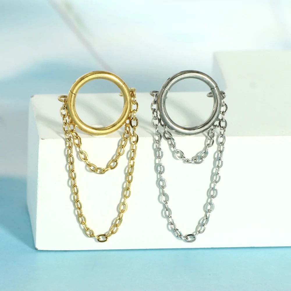 1Pcs G23 Titanium Double Chain Nose Ring Ear Bone Ring Multi-functional Closed Ring Piercing Jewelry Ear Bone Ring for Weddings