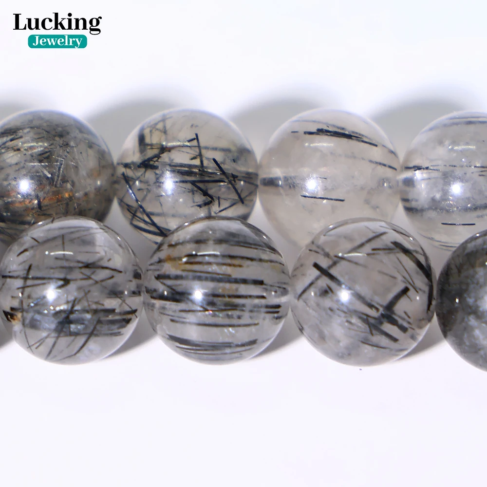Rare Natural Black Rutilated Quartz Healing Crystal Beads For Jewelry Making DIY Handmade Accessories Strand 15" 4
