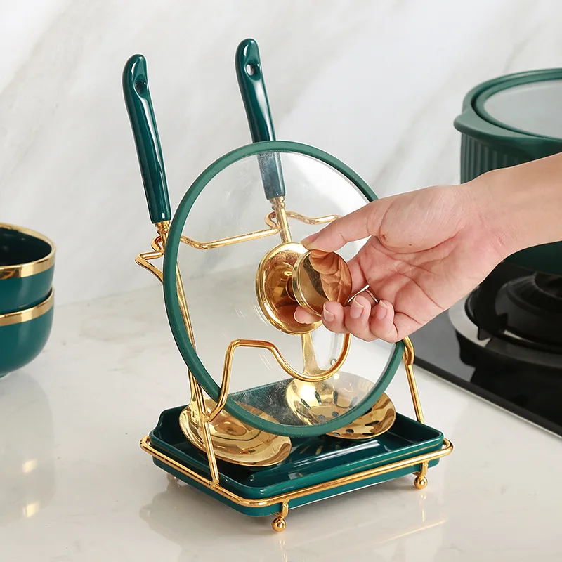 Kitchen Pot cover rack Organizer Pot Lid Shelf Cooking Storage Spoon Spatula Ladle Holder Cookbook Stand Home Accessories