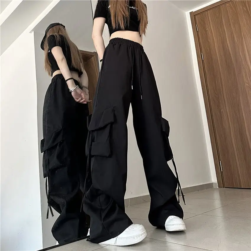 Oversized Women Cargo Pants Hip-hop Streetwear Fashion Spring Summer Pockets Elastic High Waist Casual Sports Casual Trousers