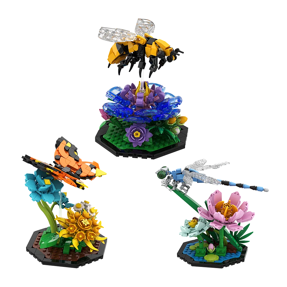 Gobricks Moc Ideas Insect Collection Simulazione Beetle Butterfly Mantis Model Building Block Puzzle Educational Bricks Toy Gift