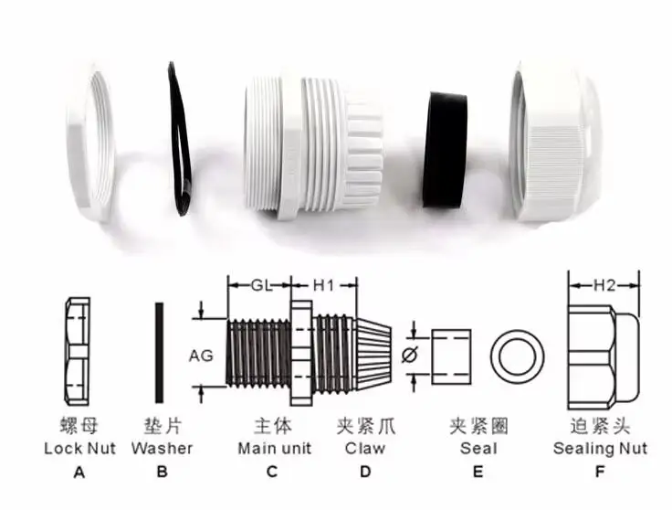 IP68 Waterproof Nylon Plastic Cable Gland Connector PG7 for 3-6.5mm Cable Glands 100pcs