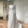 Formal A Line Wedding Dresses Woman's High Neck Bride Gowns Pleat Satin Long Sleeve Muslim Vestidos De Novia 2025 Customized 3