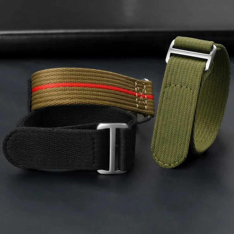 Khaki Sport Nylon Strap for Men's Watch – Hook and Loop Design, 20mm/22mm
