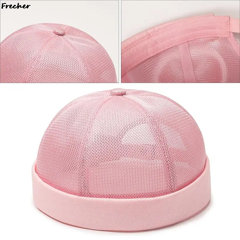 Breathable Mesh Unisex Melon Cap Solid Color Summer Brimless Hat Hip Hop Skullcap Street Style Beanies Hats Fashion Headwear