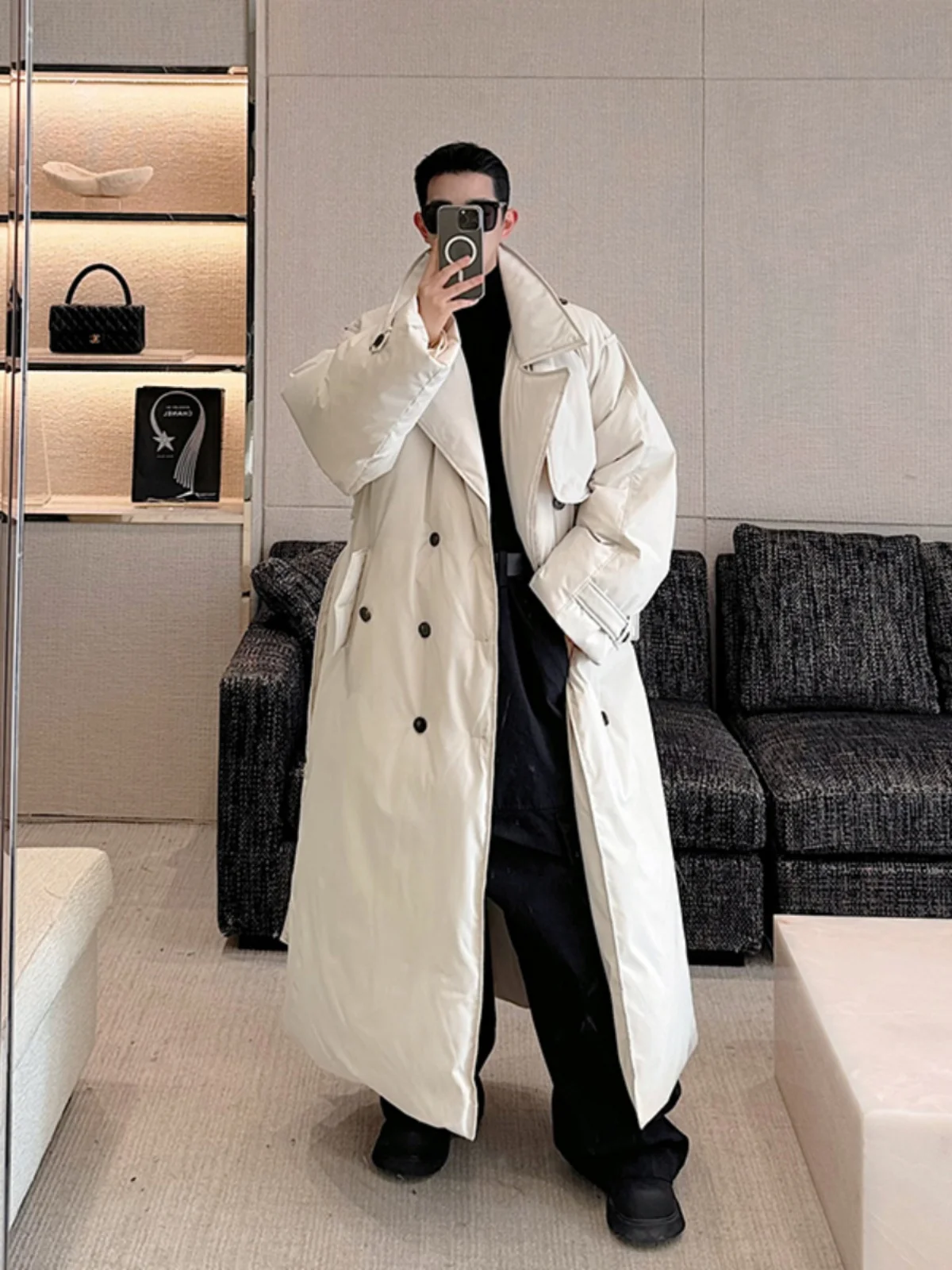 Men's Winter Faion Oversize Long Thiened Double Row Cotton Jaet Warm Outerwear Casual Loose Fit Youth ular Sle