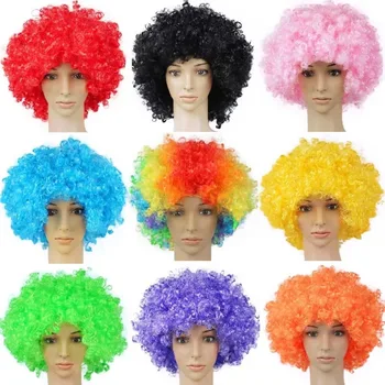 Afro Curly Clown Wigs Funny Cheerleading Wig Clown Props Football Fans Wavy Synthetic Wigs for Performance Halloween Cosplay