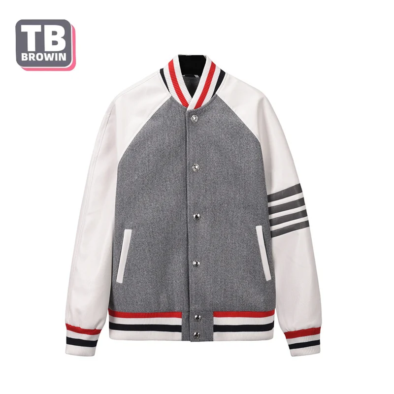 

Brand TB BROWIN Flagship store men's baseball uniforms stand-up collar striped long-sleeved raglan sleeves color-blocking jacket