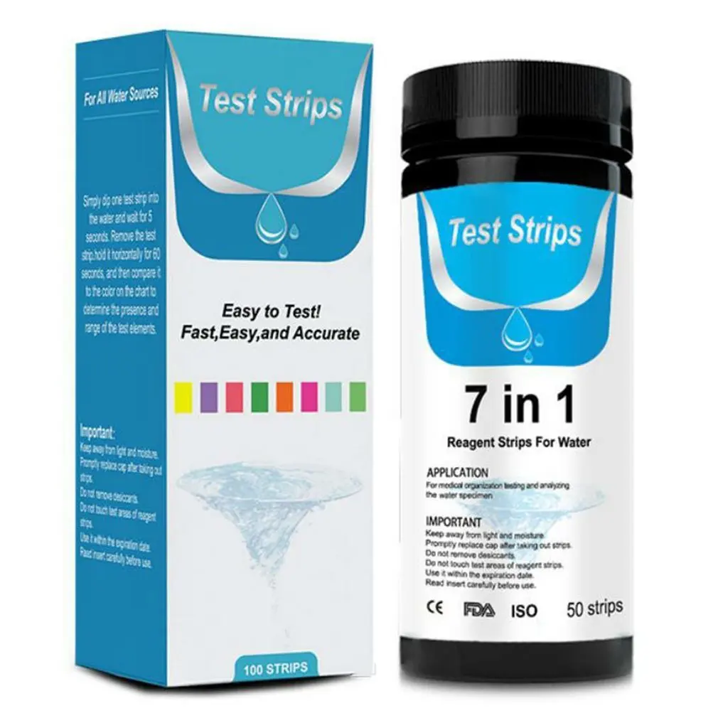 50 Strisce Di Carta Per Il Test Dell'Acqua 7 In1 Ph Alcalinità Nitrito Cloro Bromo Kh Gh No2 No3 Strisce Reattive Per La Durezza Per Piscina, Acqua De