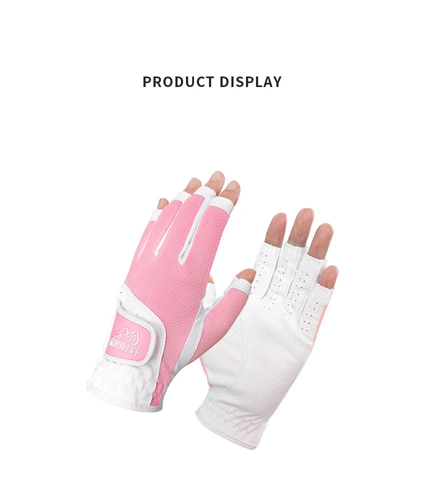 GVOVLVF1 Pair Golf Gloves for Women Half 1/3 Finger Soft Leather Breathable Extra Grip Accessories Fit Ladies Girls Sport