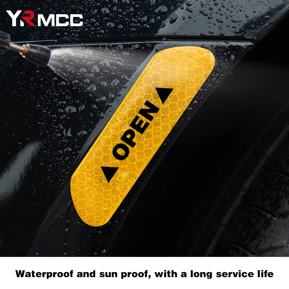 4PCS Reflective Car Door Sticker Safety Opening Warning Reflector Tape Decal Car Accessories Exterior Interior Reflector Sticker 3