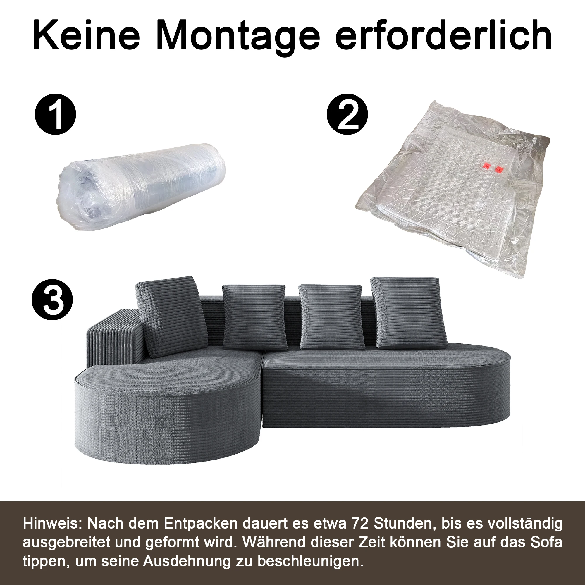 Vollständig komprimiertes, knochenloses Sofa, keine Montage erforderlich, modulares Kombinationssofa, modernes Cloud-Style-Kombinationssofa mit tiefer Sitzfläche – Detail 3