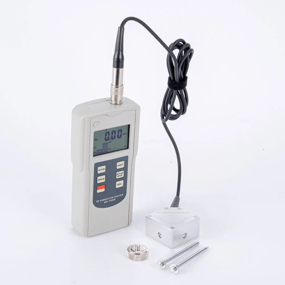 AV-160D 3D Triaxial Vibration meter digital Vibration Tester 10 Hz ~ 1K Hz Mechanical Motion Vibrometer Piezo Vibration Sensor 5