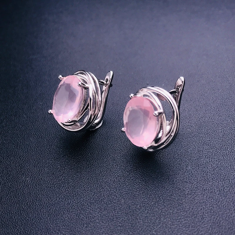 CSJ Elegant Natural Rose Quartz Earring 925 Silver Sterling Gemstone 10*12mm 8ct Fine Jewelry for Women Party Christmas Gift 4