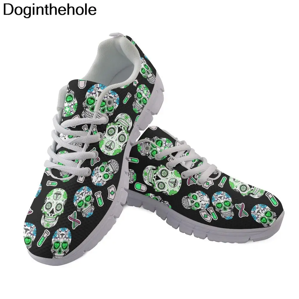 

Женские кроссовки Doginthehole, повседневная сетчатая обувь на плоской подошве с изображением сахарного черепа, легкая обувь для девушек, теннисная обувь на заказ