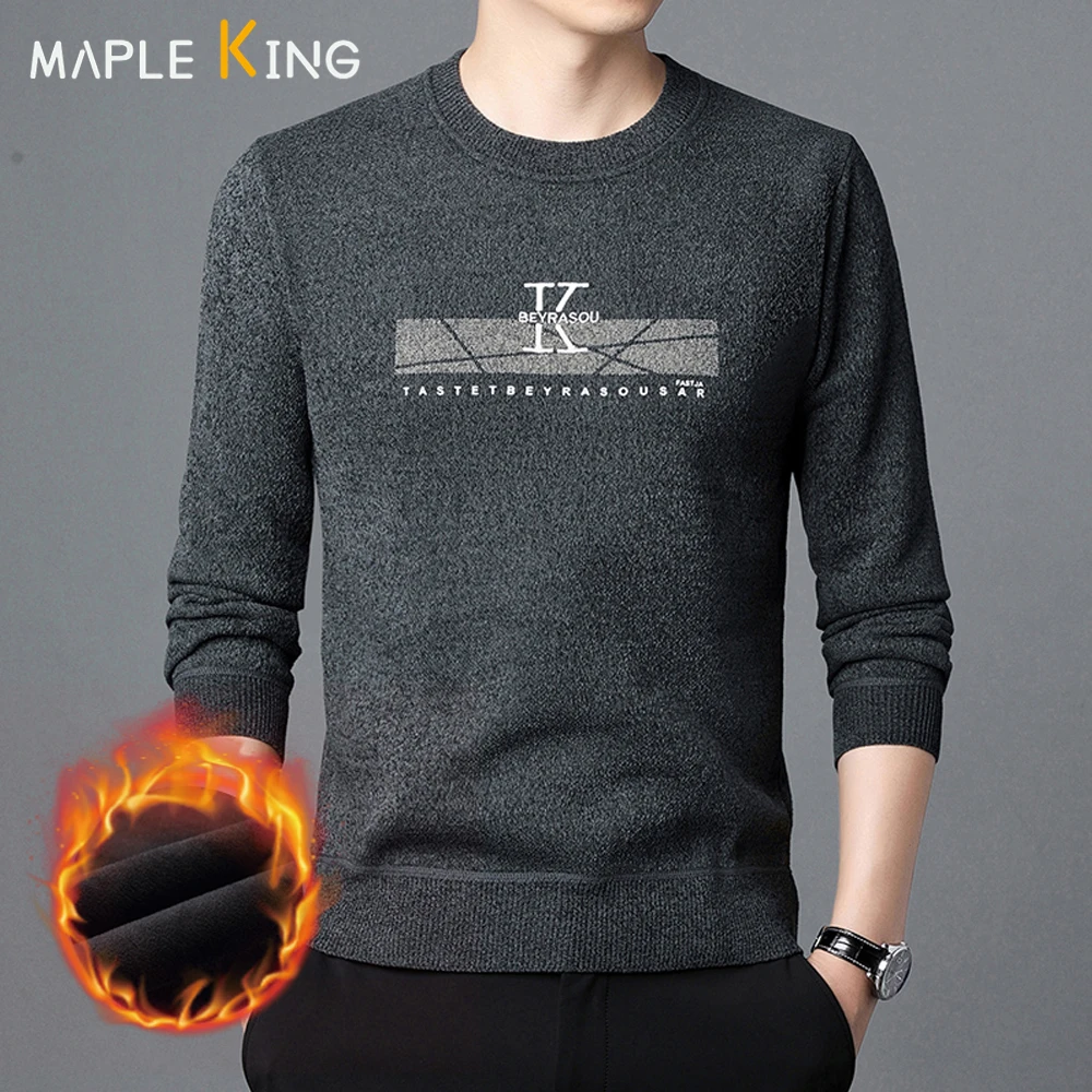 

Модный плотный бархатный пуловер в Корейском стиле для мужчин, роскошный брендовый приталенный мужской свитер с круглым воротником, Базовая Трикотажная одежда