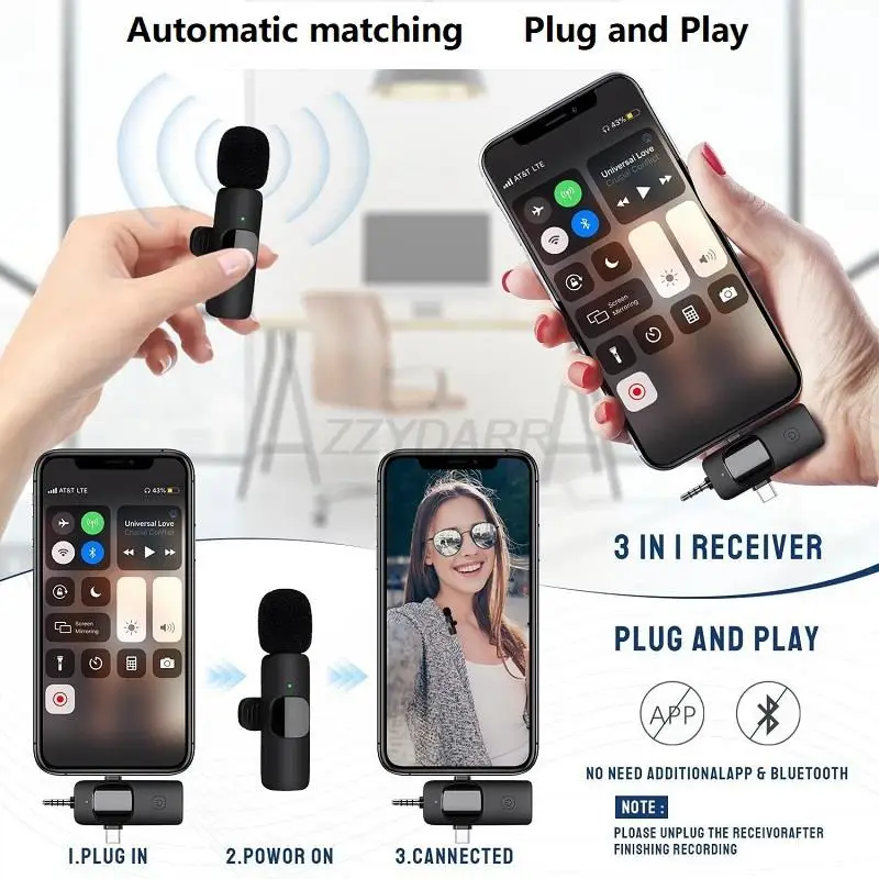 3.5mm Wireless Lavalier Lapel Microphone for iPhone Android Phone/Camera/Computer-Cordless Dual Mics for Video Recording