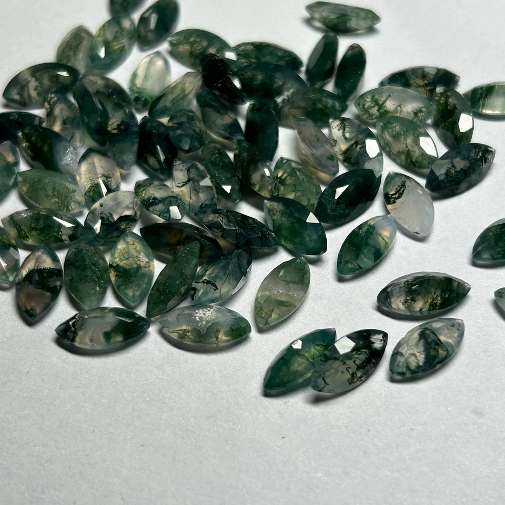 Natual Marquise Cut 1.5x3mm 6x12mm Green Moss Agate Stone