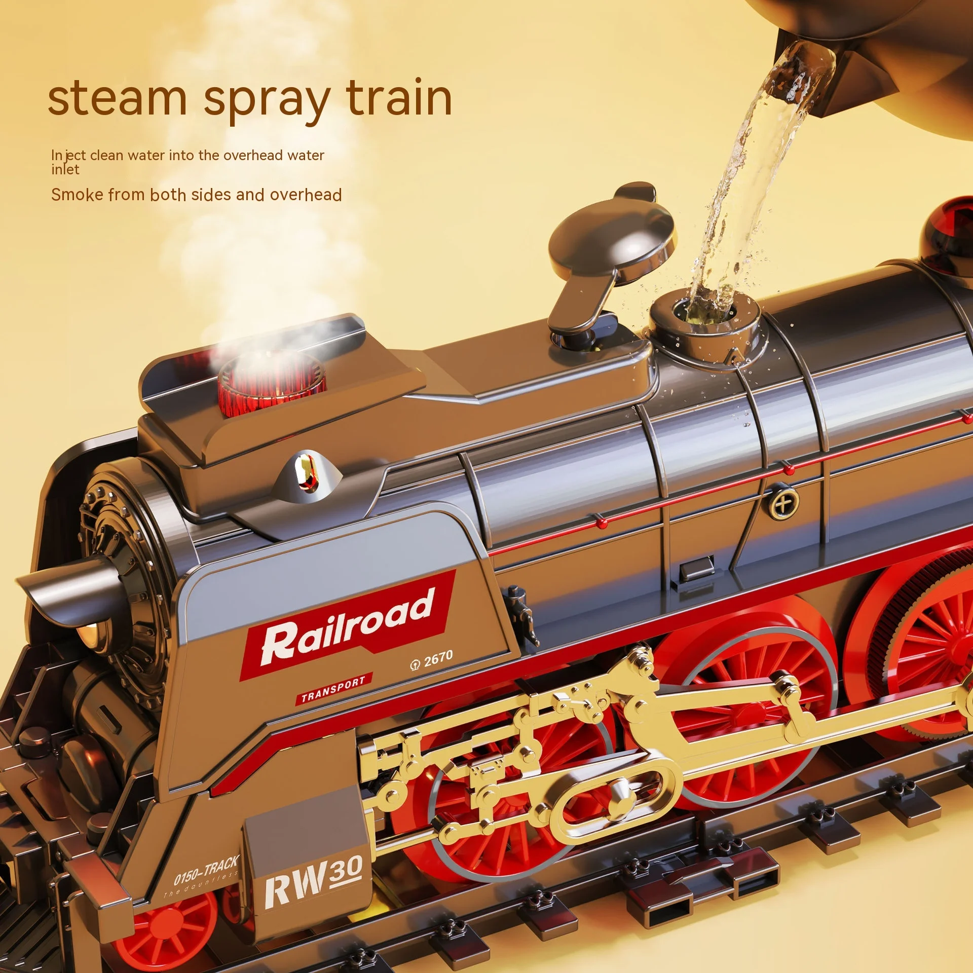 Retro Steam Train Track Suit Simulation Electric Spray Light Small Train Model Boy Gift Toy electric train set