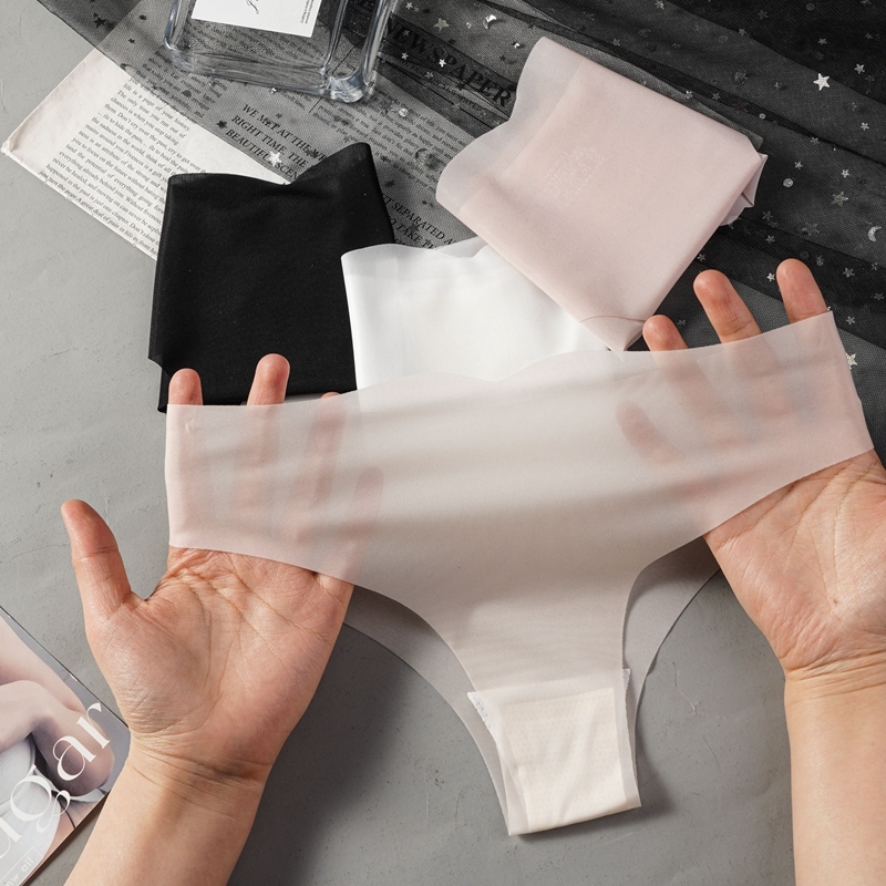 1/3PCS Sexy Women's Low Waist Light Transparent Panties Solid Color Underwear Antibacterial Crotch Ice Silk Underwear Briefs
