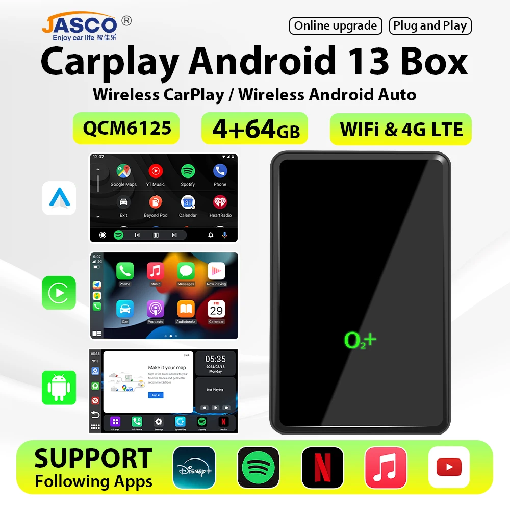 Android 13 коробка с HDMI выходом беспроводной CarPlay Android Авто AI TV box QCM6125 8-ядерный для Netflix YouTube Play Store