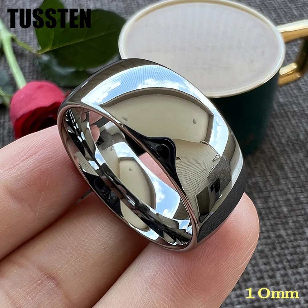TUSSTEN 10MM Gold Color Tungsten Ring For Men Women Wedding Band Trendy Jewel Dome polishing Free Shipping