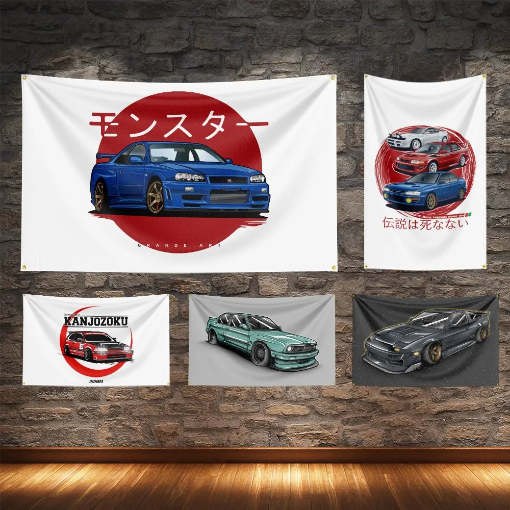 

JDM Modified Car Flag Polyester Digital Printing Cars Culture Banner For Decoration