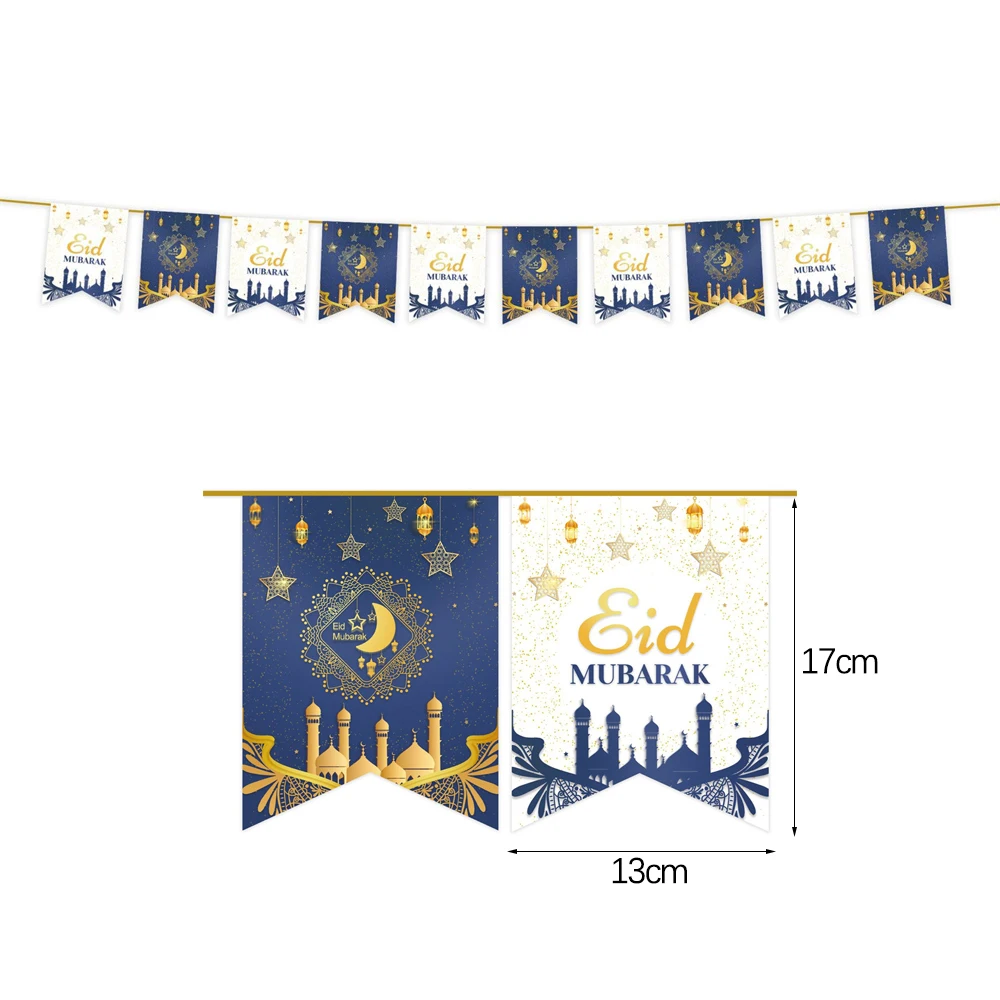 Ramadan-Papierbanner, Dekorationen, Eid Mubarak, hängende Verzierung, Gold, Mond, Stern, bedruckt, Anhänger, Ramadan 2026, muslimische Party-Dekoration – Detail 5