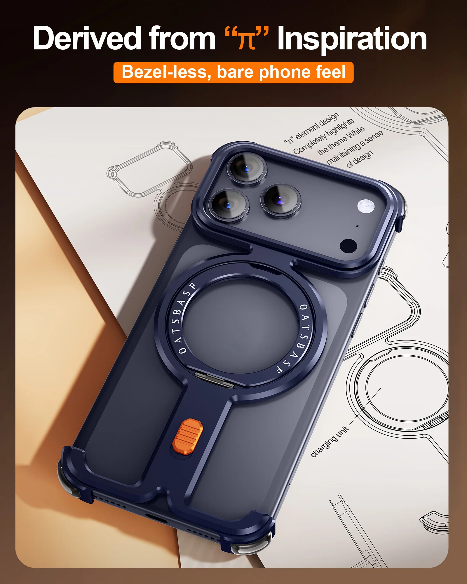 Eary for iPhone 17 Pro Max Aluminum Frameless Case Compatible for MagSafe 360°Rotate Stand Thicken Shockproof Protection Bumper