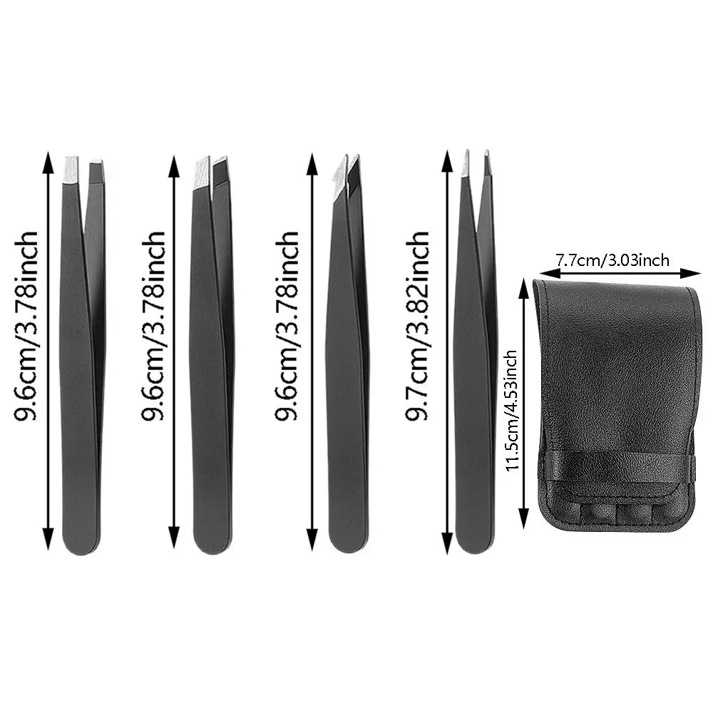 4Pcs/Set Premium Stainless Steel Eyebrow Tweezers Set Slanted Tip Flat Top Ingrown Hair Removal Pointed Professional