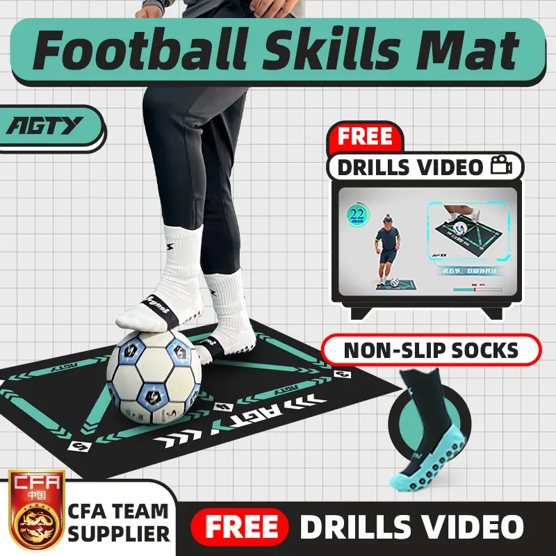 Soccer Training Mat Non Slip With Drills Video Foldable Kids Adults Dribble Training Mat Indoor Outdoor Football Equipment
