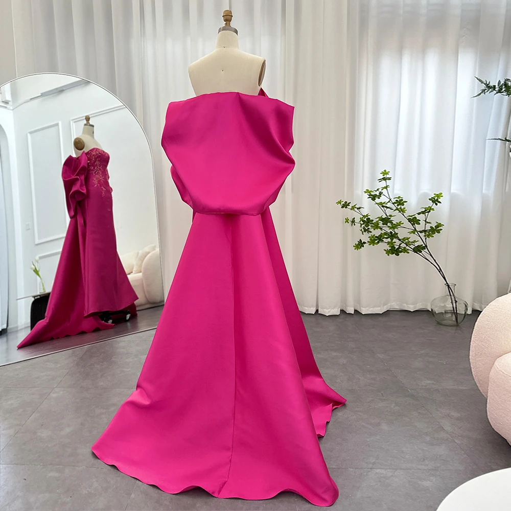 Sharon Said Fuchsia Mermaid Dubai Luxury Evening Dresses with Cape Shawl 2023 Arabic Women Long Wedding Party Guest Gowns SS296