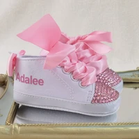 Pink Personalized Name Baby Shoes Boy Girl First Walking Nursery Deco Glitter Customized Baby Shower Sneakers 1